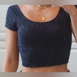 Abercrombie & Fitch NWT (Partial) Navy Lace Overlay Stretch Crop Top Sz